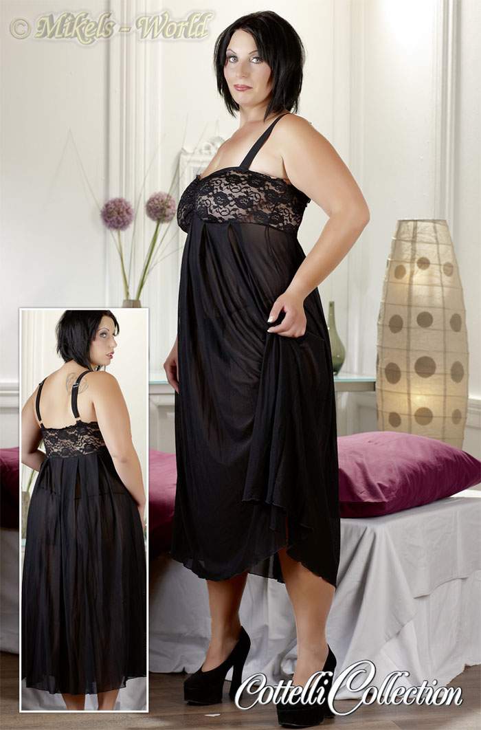 Elegantes langes Plus Size Chiffon Negligé Kleid & String schwarz | eBay